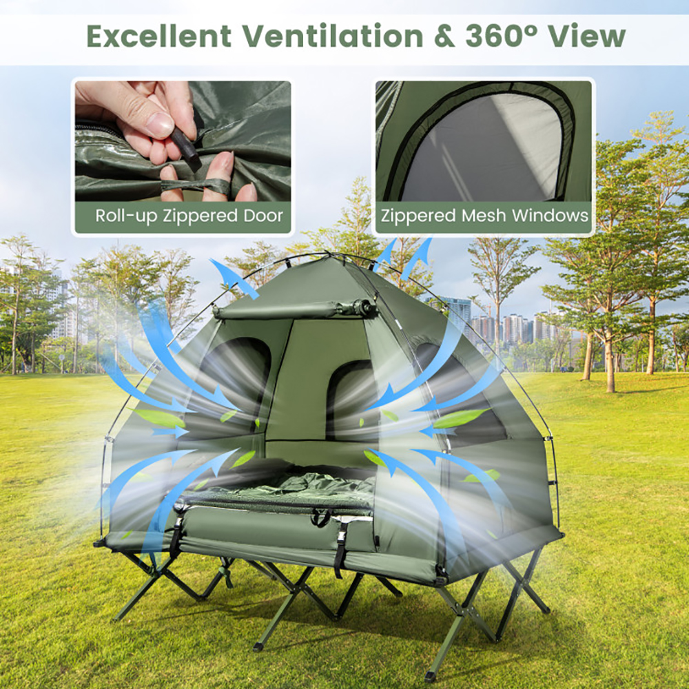 Tenda de Camping Portátil 5 en 1 con Camastro y Colchón Inflable para Acampar, Paseos y Actividades Al Aire Libre — imagen 10
