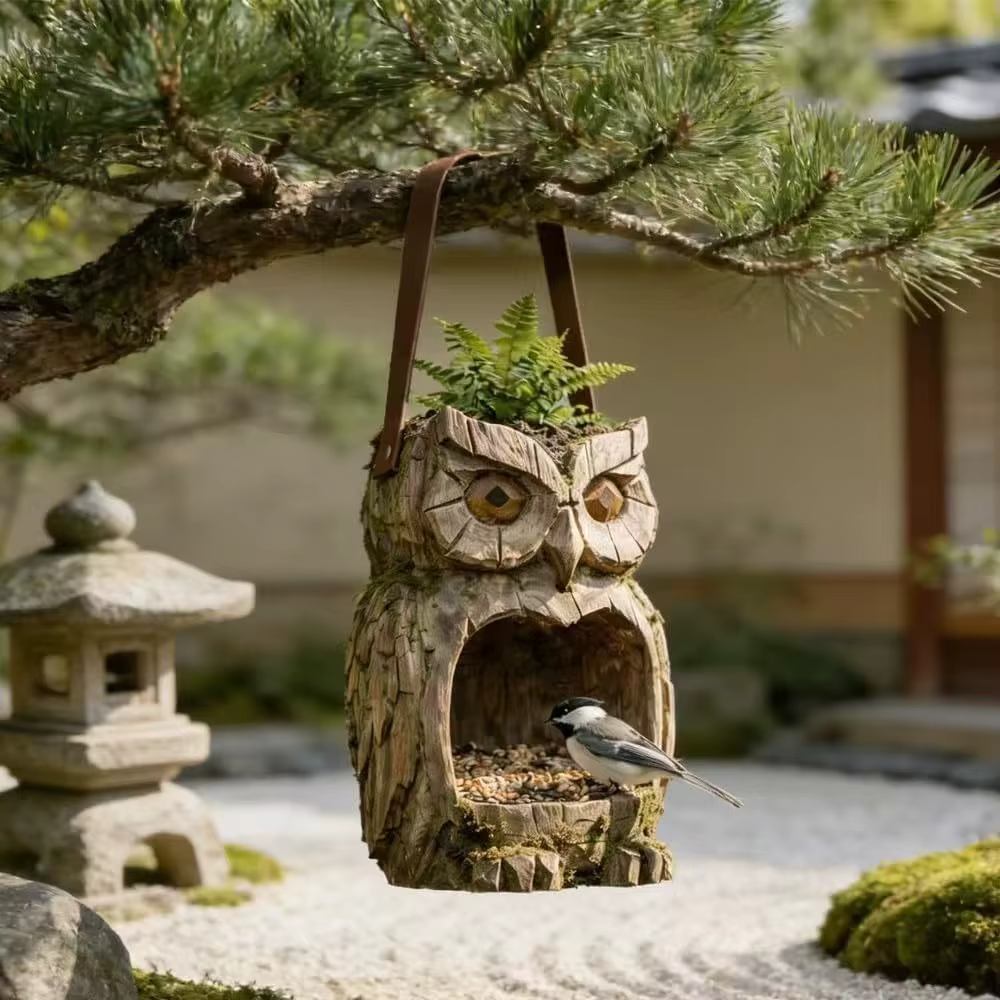 Tree Face Bird Feeder Resin Tree Hugger Sculpture Outdoor Garden Hanging Wild Bird Food Container Yard Decor Ornament — image 4