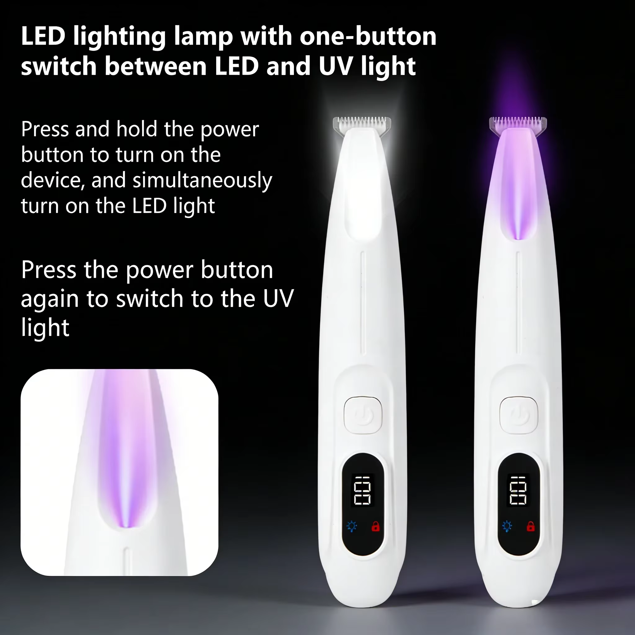 Dogs Cats 2 in 1 Grooming Kit Pet Hair Trimmer with LED & UV Light, Waterproof Electric Shaver — image 2