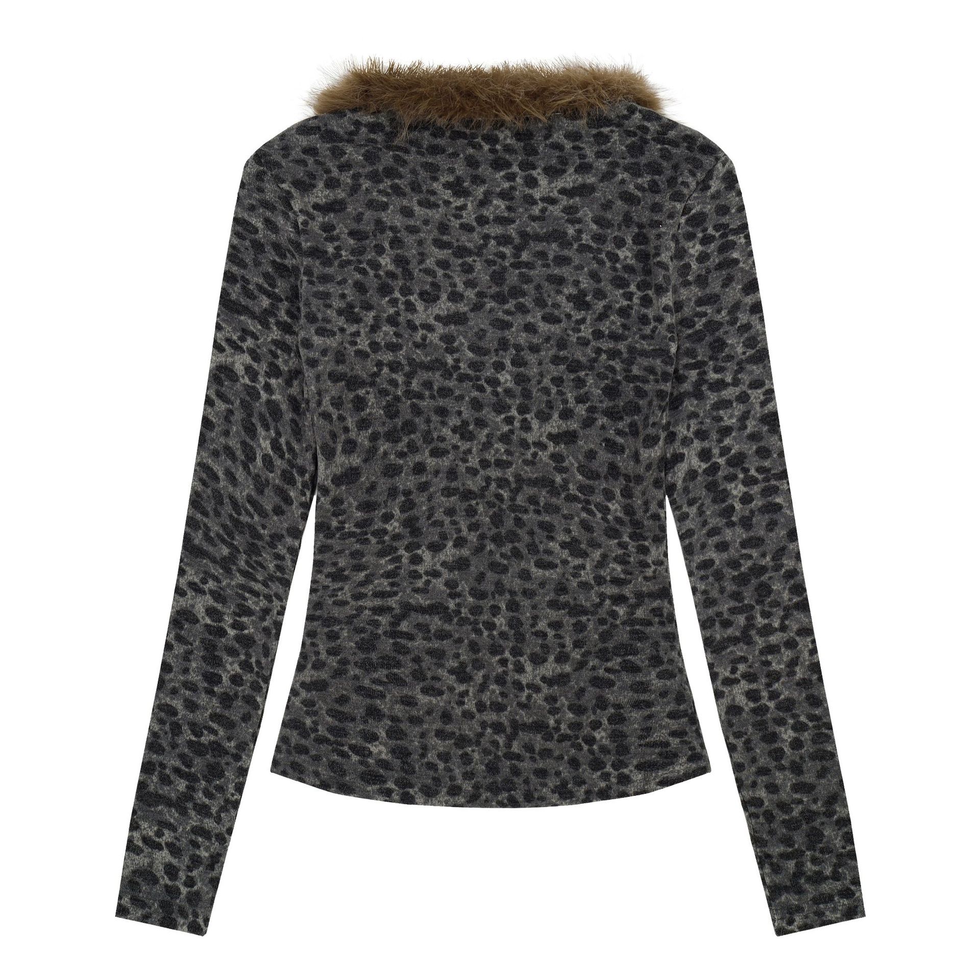 Leopard Print Long Sleeve V Neck T-Shirt For Women — image 3