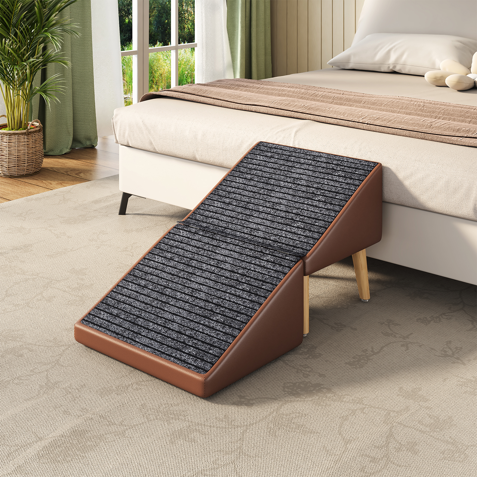3-in-1 Dog Ramp 18.89"×17.91"×20.08" with Storage – Pet Stairs for Senior & Injured Dogs & Cats, Hidden Storage Footstool, Ottoman Anti-Slip, Supports 265 lbs for Beds & Sofas (BROWN Color) — image 8
