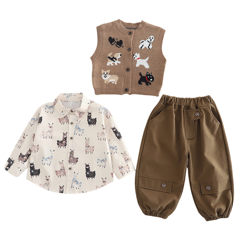 Toddler Boys Girls All Over Print Dog Shirt Vest 3 Piece Set — image 6