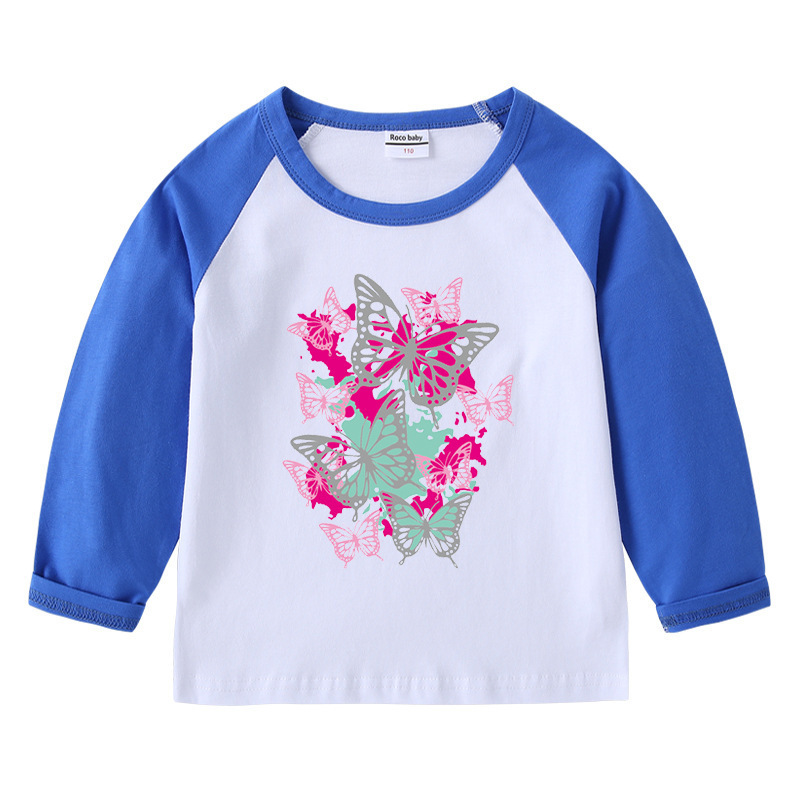 Butterfly children's pure cotton shoulder T-shirt with round neck and long sleeves — image 5