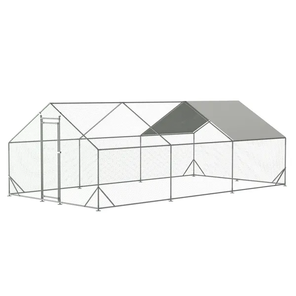 Large Metal Chicken Coop, Walk-in Chicken Run, Galvanized Wire Poultry Chicken Hen Pen Cage, Rabbits Duck Cages With Waterproof And Anti-Ultraviolet Cover For Outside 10 L X 20 W X 6.56 H