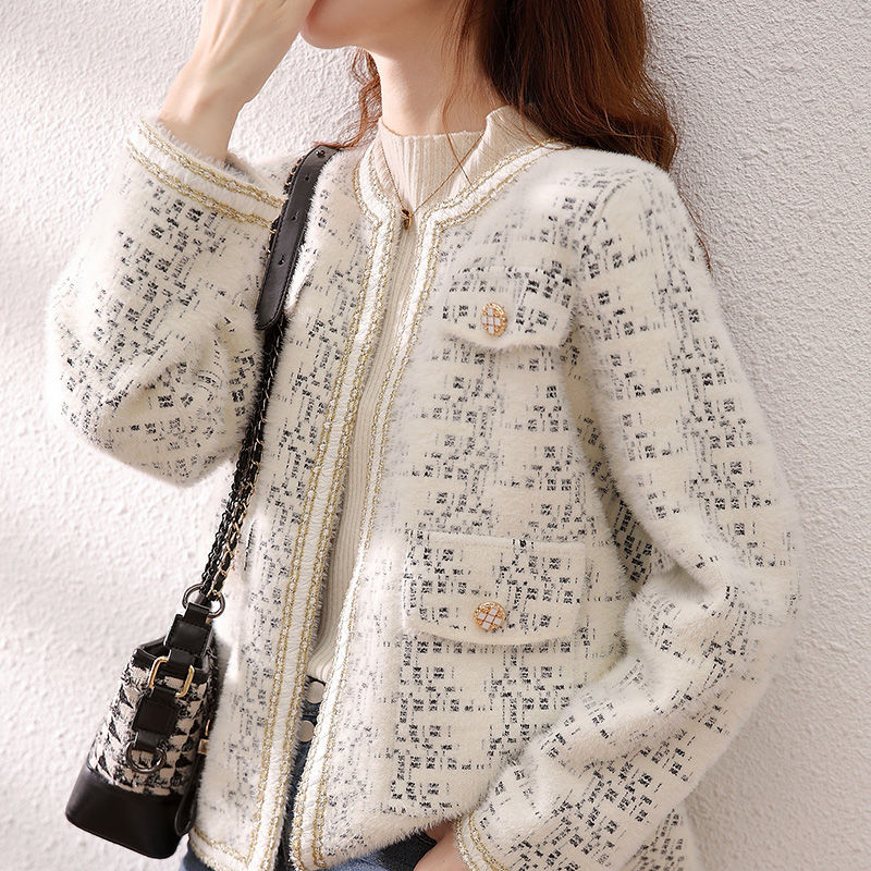 Round neck mink fur sweater jacket for women — image 2