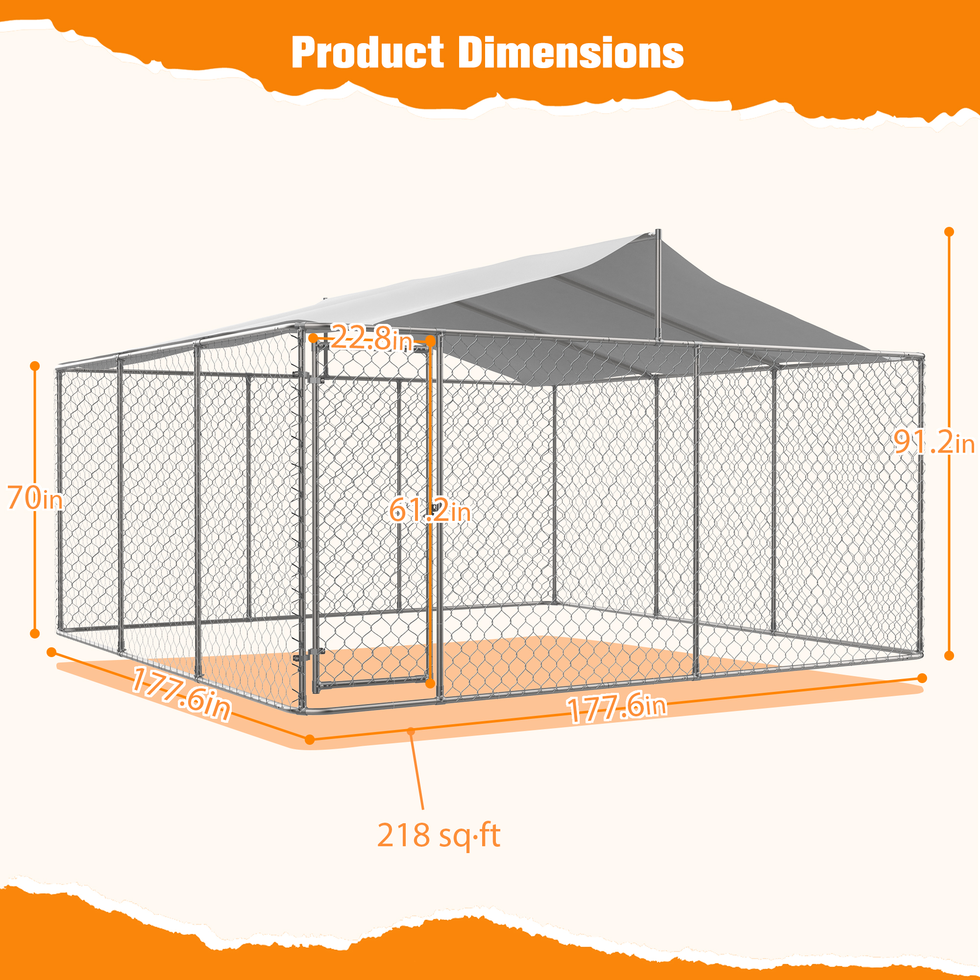Heavy Duty Outdoor Dog Kennel 14.8x14.8x7.6 Ft, Galvanized Chain Link Playpen With Waterproof Anti-UV Cover, Secure Lock, Large Exercise Pen For Puppy & Pets — imagen 2