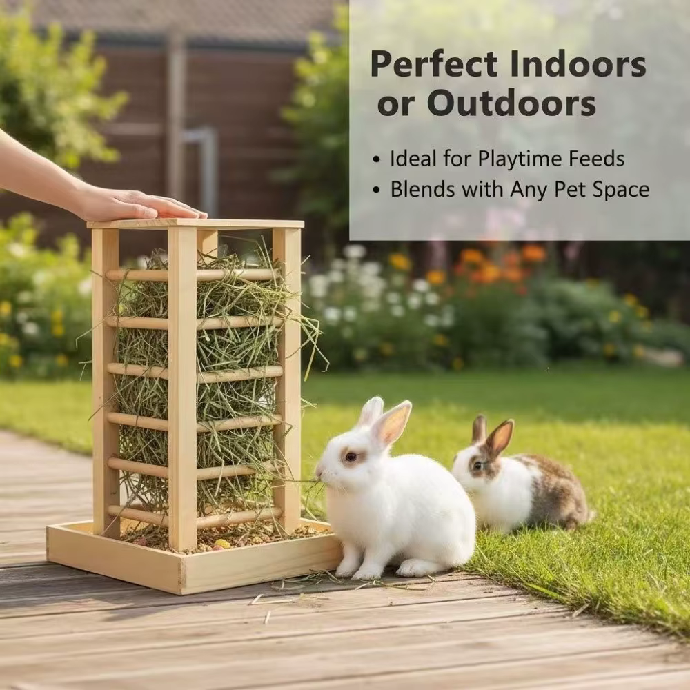 Pet Grass Rack Wooden Rabbit Hay Manger Durable Self-Feeding Hay Feeder Detachable Guinea Pig Feeder Rabbit Hutch — image 5