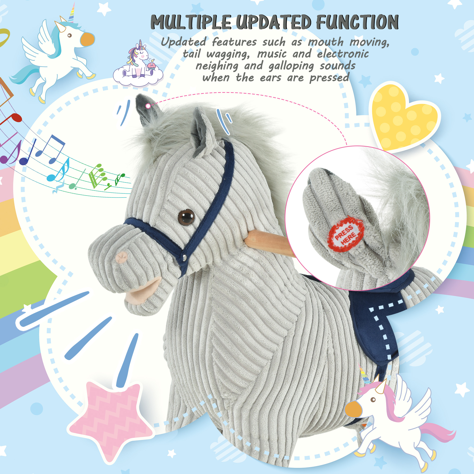 Caballo de Plush para Niños: Montura de Equino con Sonidos y Manijas — imagen 6
