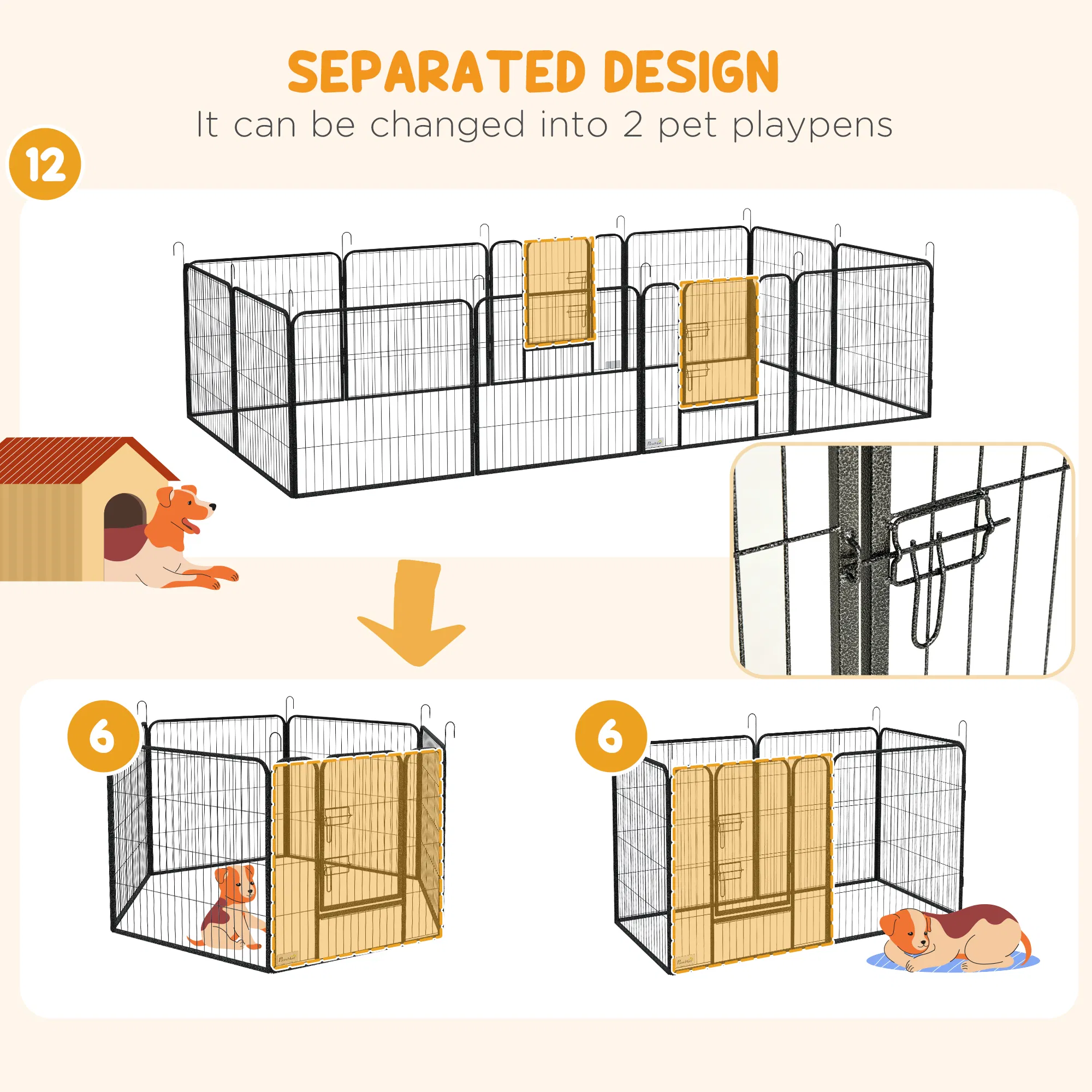 Dog Pen with Gate, 12 Panels Puppy Playpen, Dog Fence, 31.5"H — image 2