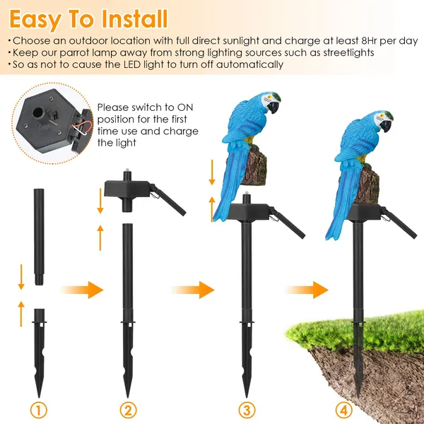 Lámpara Solar de Jardín con Diseño de Lorito IP65 Resistentes al Agua LED Iluminación de Paisaje Decorativa para Jardines y Patios — imagen 5