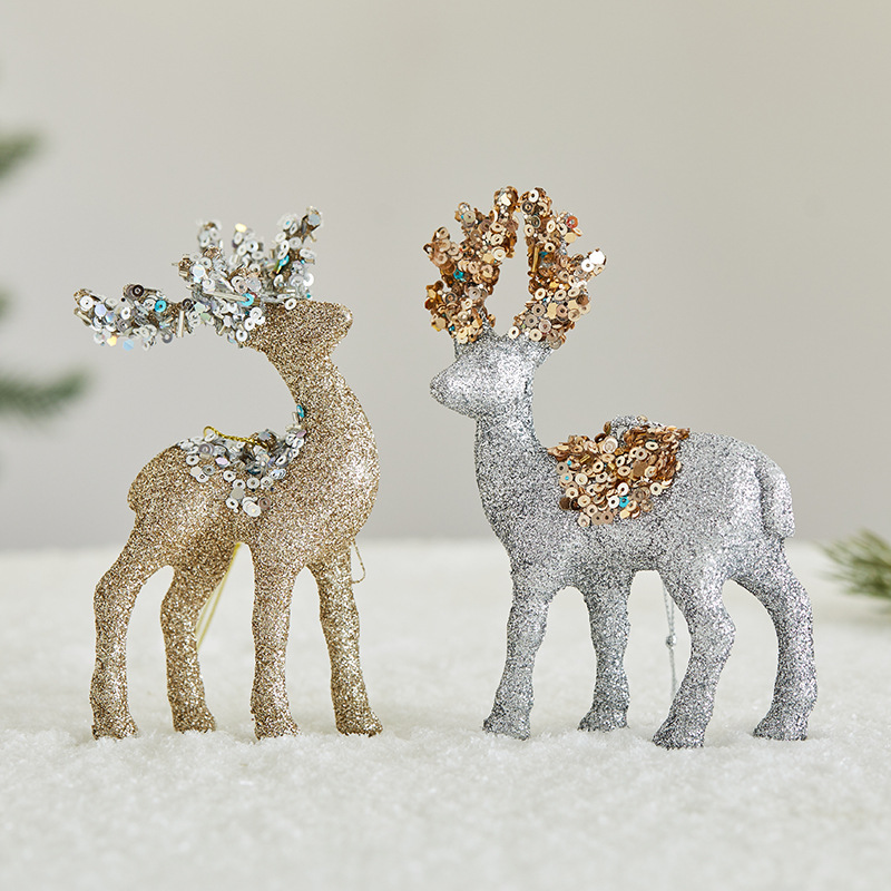 Decoración de Renos de Navidad con Glitter y Plumas para Ventana de Tienda, Decoración para Evento Festivo, Ambiente Navideño de Cielo Estrellado — imagen 2