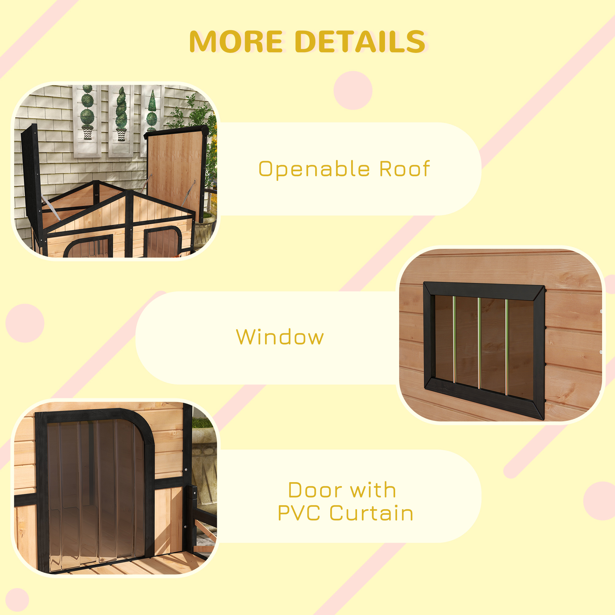 Casa para Perro Grande de Madera 59x64x39, Elevada y Resistente a la Intemperie, Estilo Cabaña Rústica, Refugio para Mascotas Elevado con Terraza, Natural — imagen 8