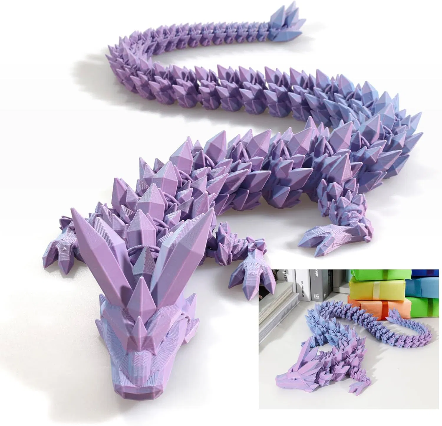 30" Large 3D Printed Dragon, Flexible Articulated Crystal Dragon Fidget Toy, Cool Big Dragon Toy, Huge 3D Printed Dragon Gift for Girls Boys Kids Christmas & Birthday — image 1