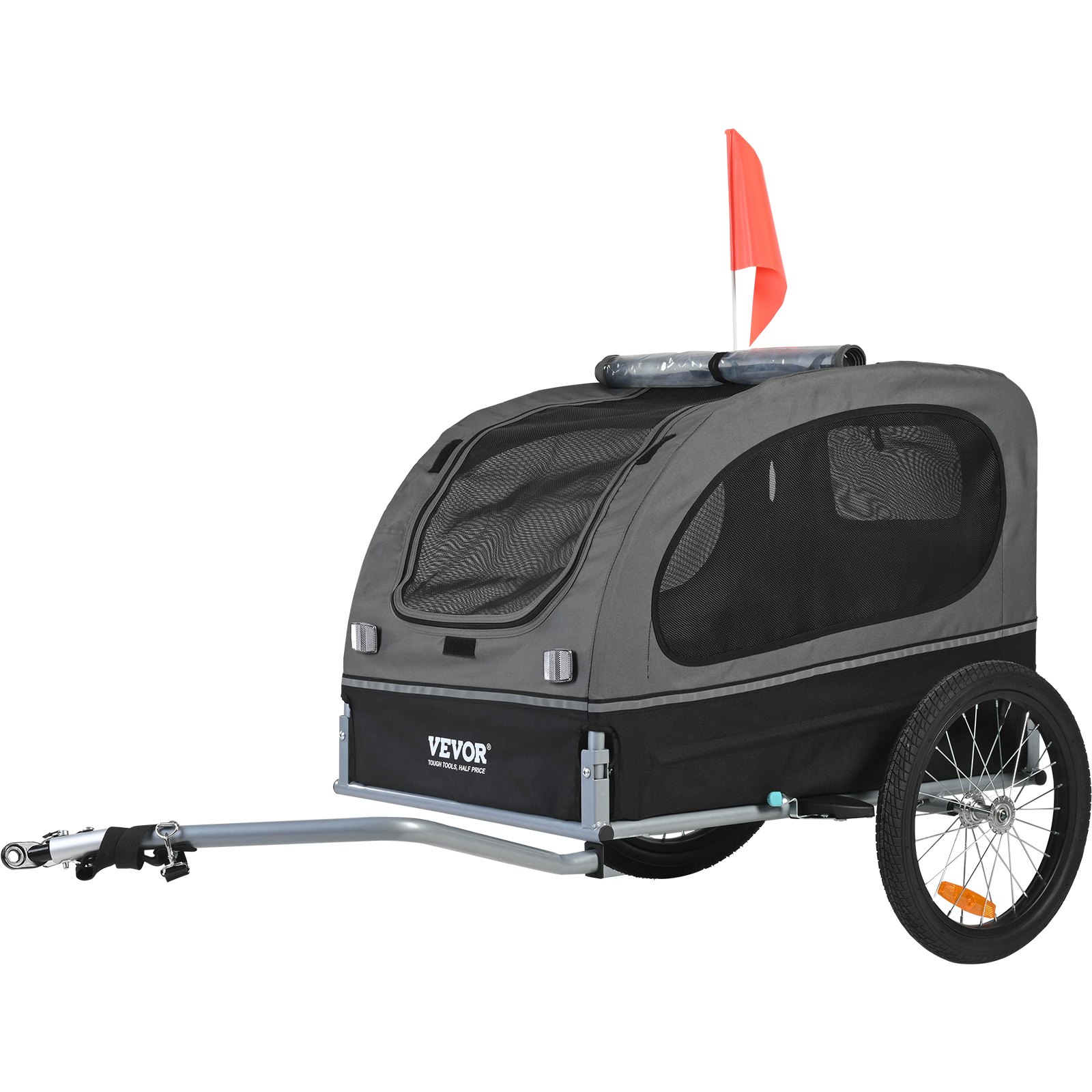 Dog Bike Trailer, Supports Up To 88 Lbs, Pet Cart Bicycle Carrier, Easy Folding Frame With Quick Release Wheels, Universal Bicycle Coupler, Reflectors, Flag, Collapsible To Store, BlackGray — image 11