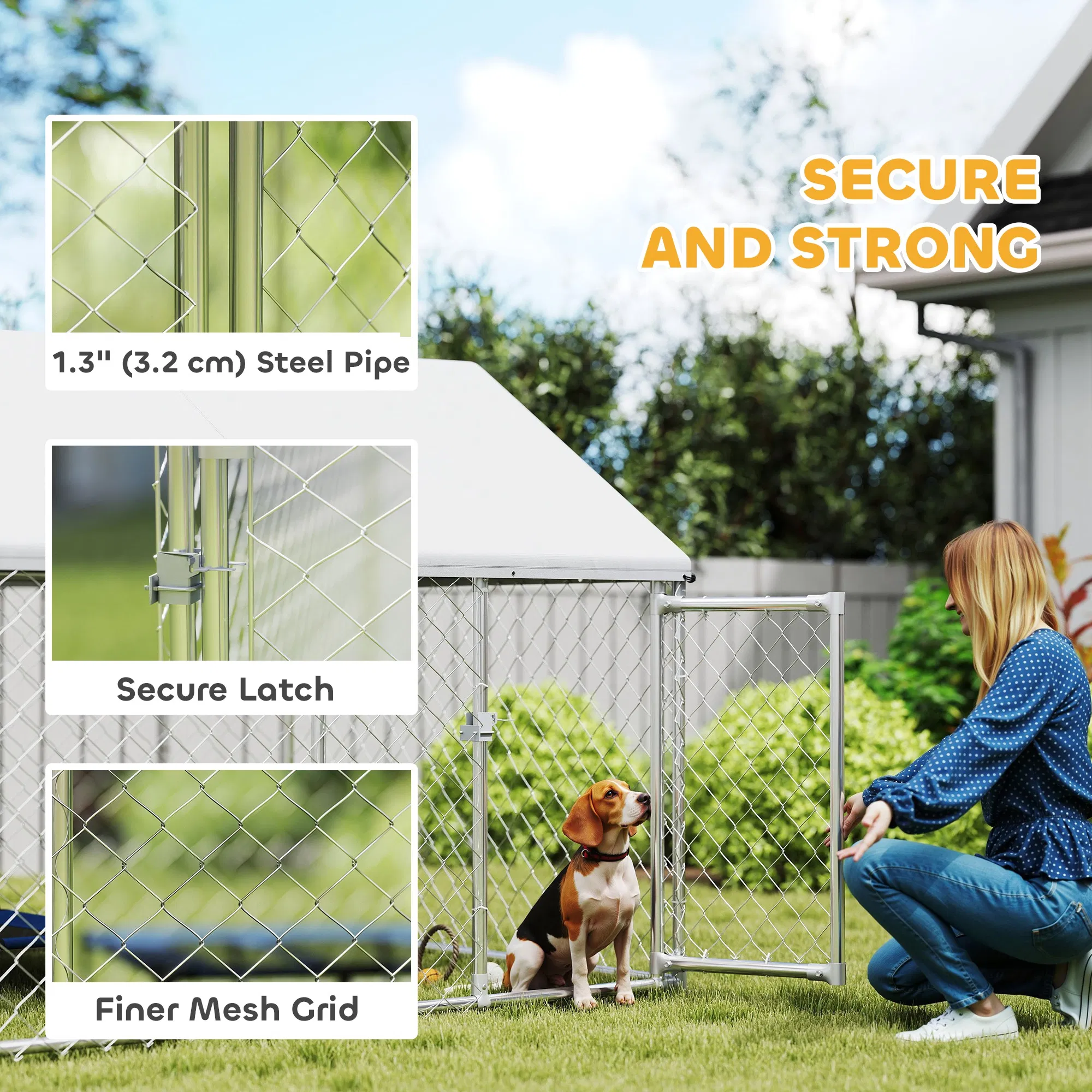 Outdoor Dog Kennel with Waterproof & Anti-UV Cover, Quick-Connect Frame, Secure Lock for Small Medium Dogs — image 5