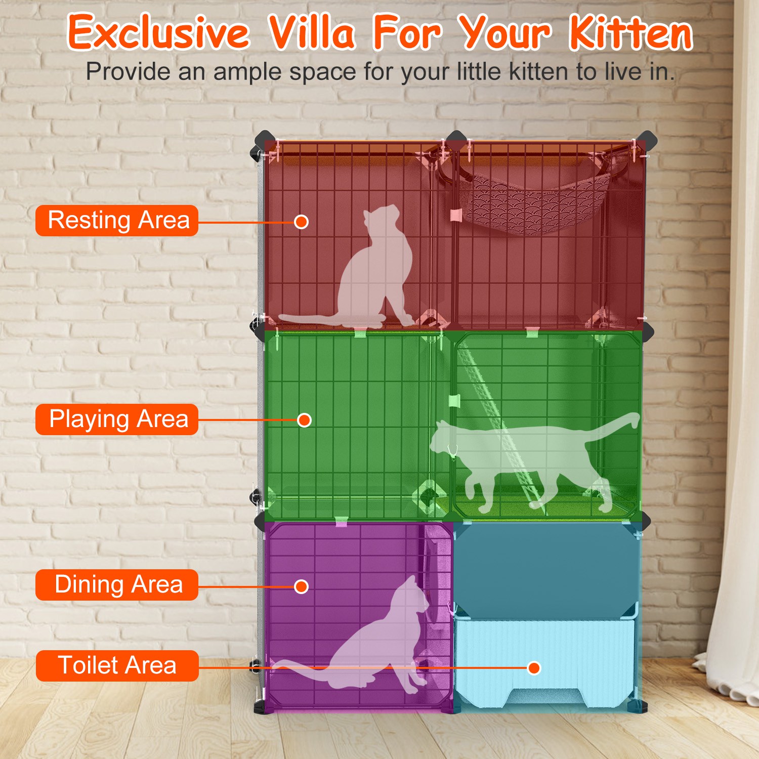 3 Tier Cat Cage Indoor With Litter Box Hammock Detachable Metal Wire Cat Kennel Cat House Cat Enclosure With Ladder For 1-2 Kittens — image 4
