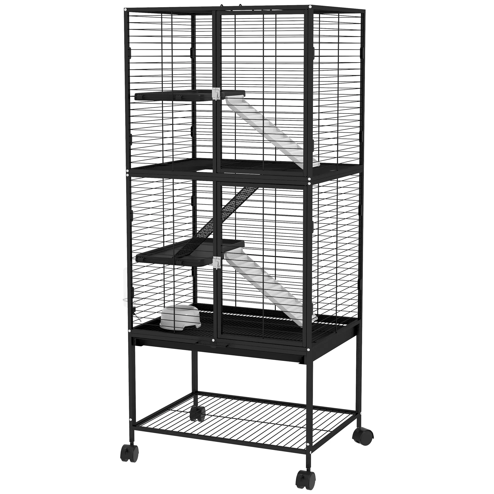 Rolling Small Animal Cage 53.5"H Chinchilla Cage for Ferrets, Squirrels w/ Removable Tray, Storage Shelf, Black — image 1