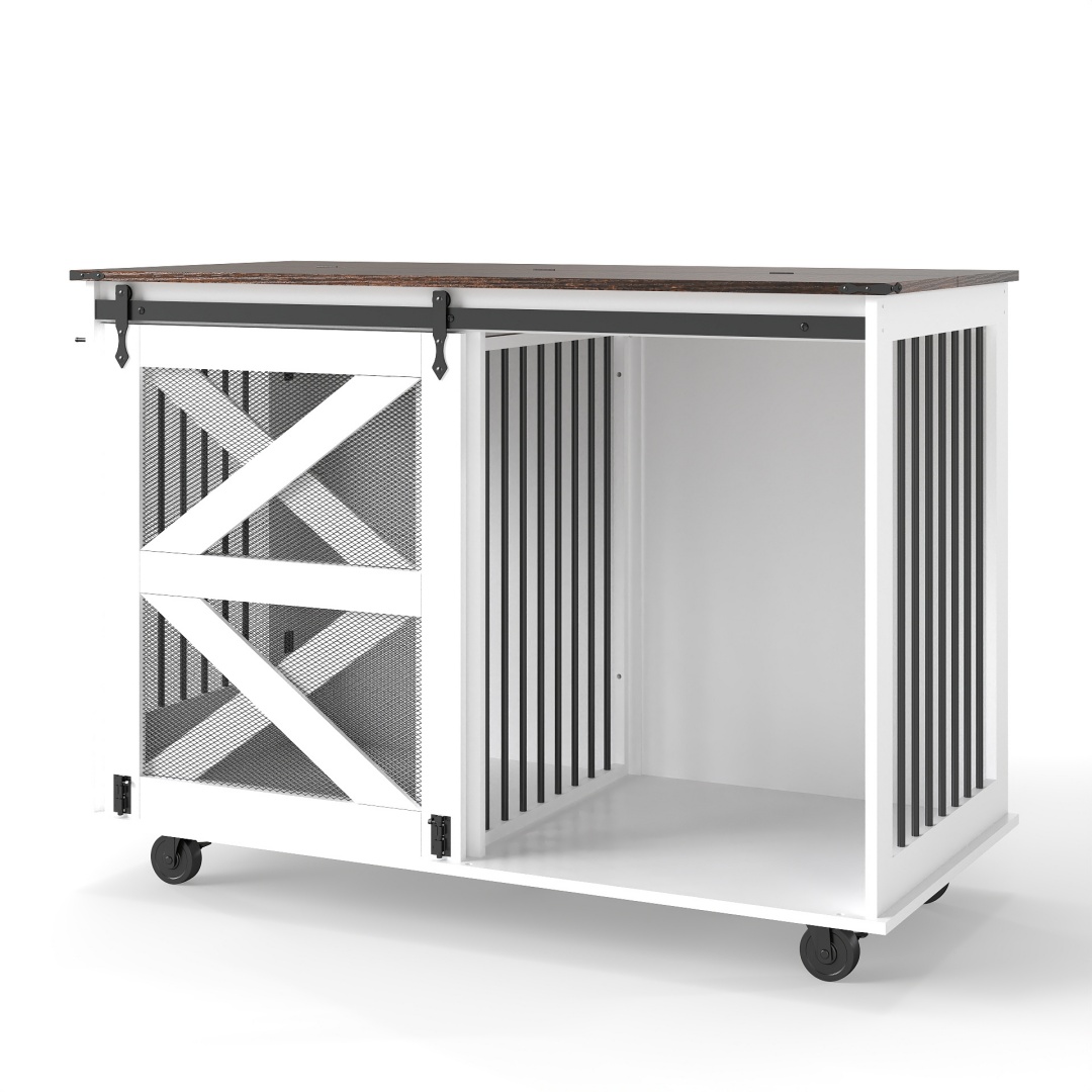 47.2 Mobile Dog Crate With Flip-Top Feeding Door, Dual-Access & 5 Caster System 2 Locking, Side Hooks - Multi-Functional Pet Kennel, double Dog Crate Furniture — image 26