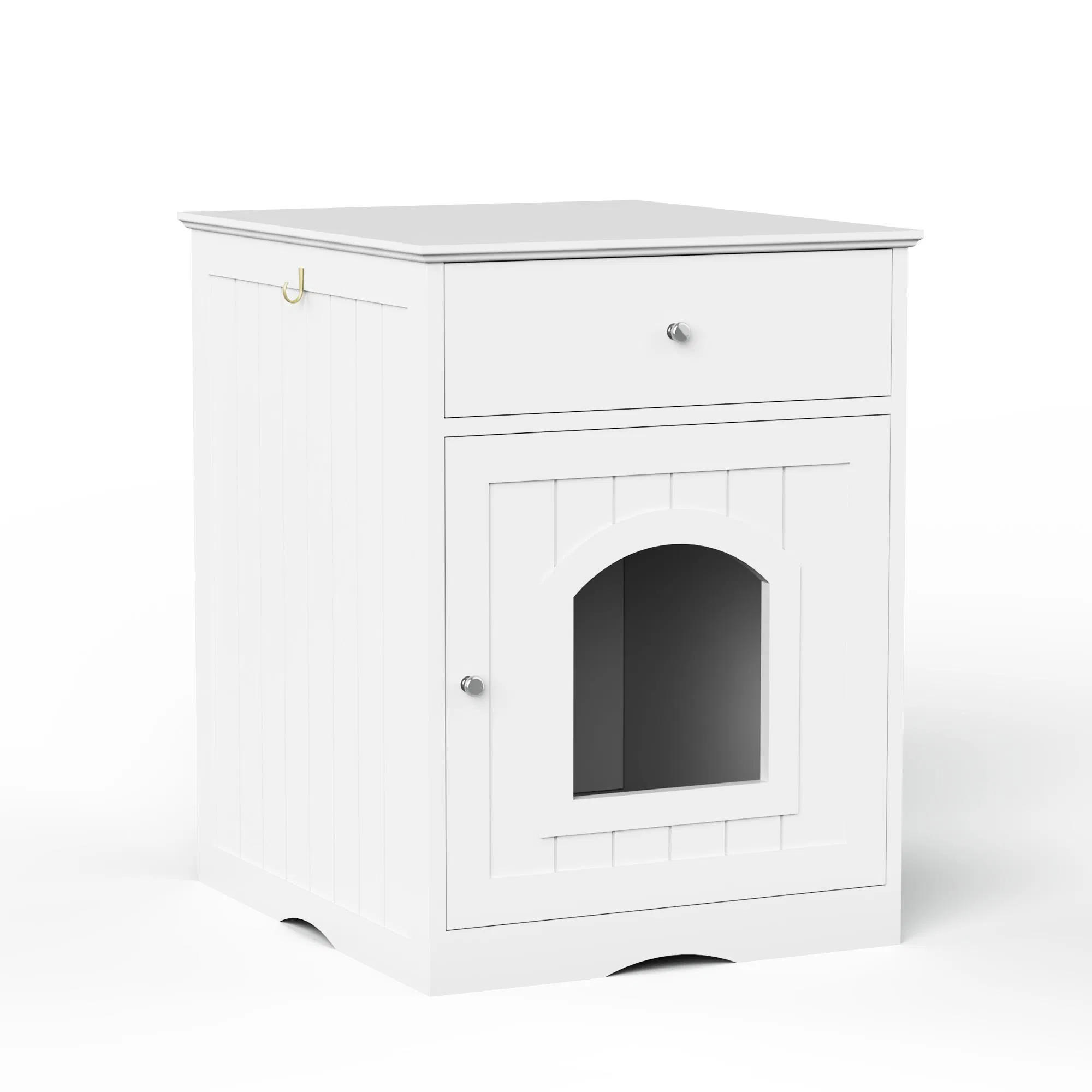 Wooden Pet House Cat Litter Box Enclosure with Drawer, Side Table, Indoor Pet Crate, Cat Home Nightstand (White) — image 2