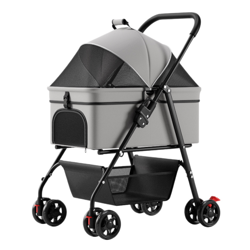 Pet Stroller Lightweight Foldable Detachable Dog Cat Travel Stroller One-Button Folding Carry Basket — image 1