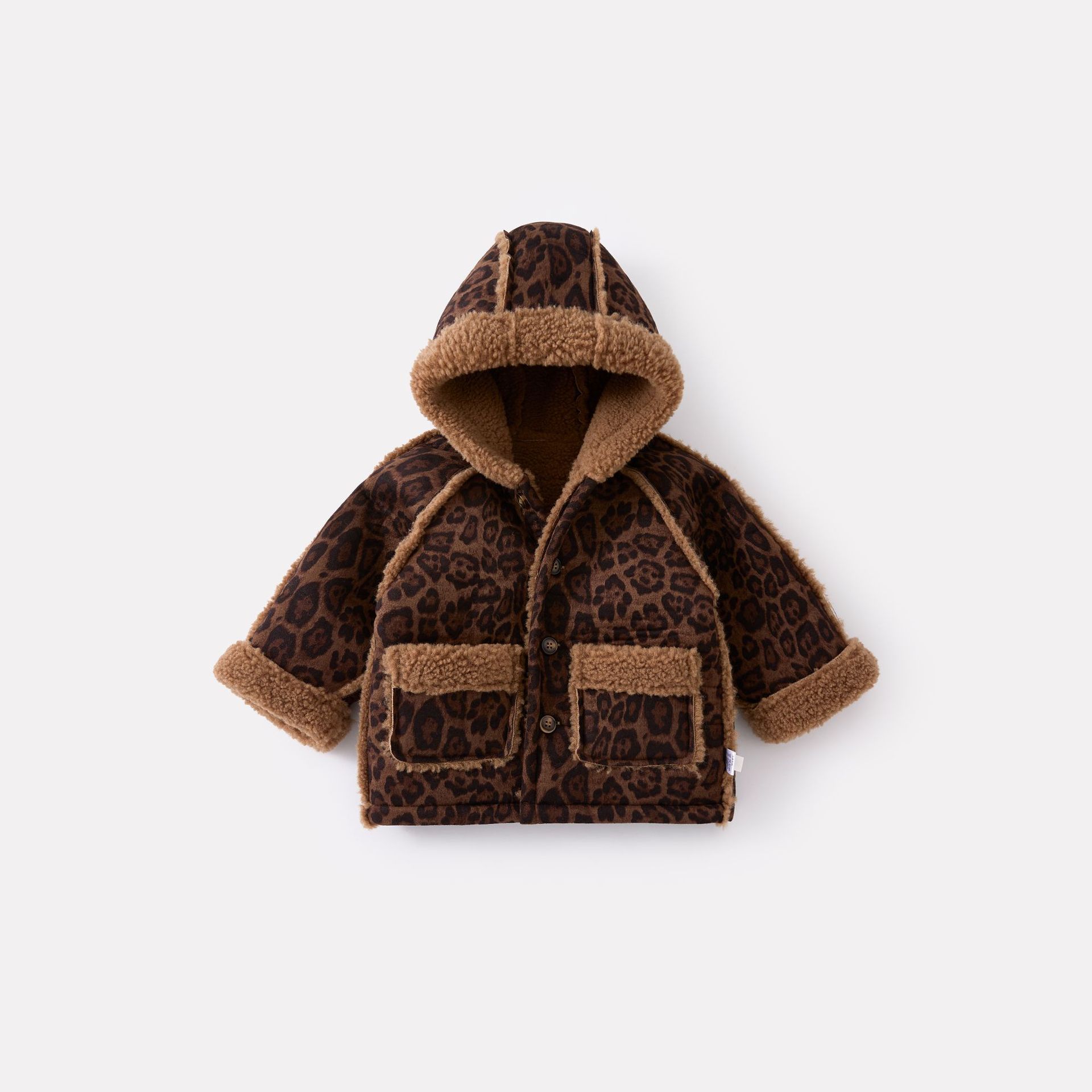 Baby Leopard Print Fleece Overall Jacket with Hood, Warm and Thickened — image 7