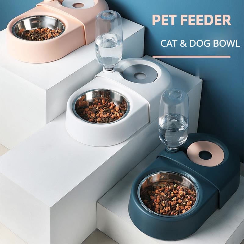 Dogs Cats Bowl and Drinking Fountains with Automatic Water Outlet Anti-overturning Feeders Plastic Feeding Bowl Pet Accessories — image 1