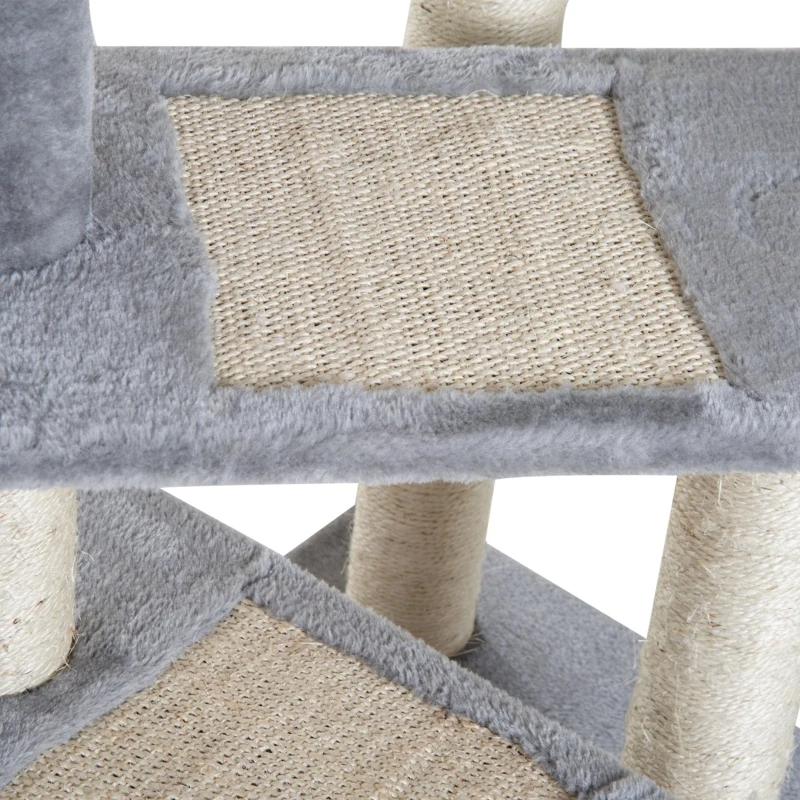 Torre Rascador para Gatos con Escalera Giratoria de 5 Niveles, Torre de Actividades para Trepar con Centro de Juego y Percha para Descansar - Gris — imagen 12