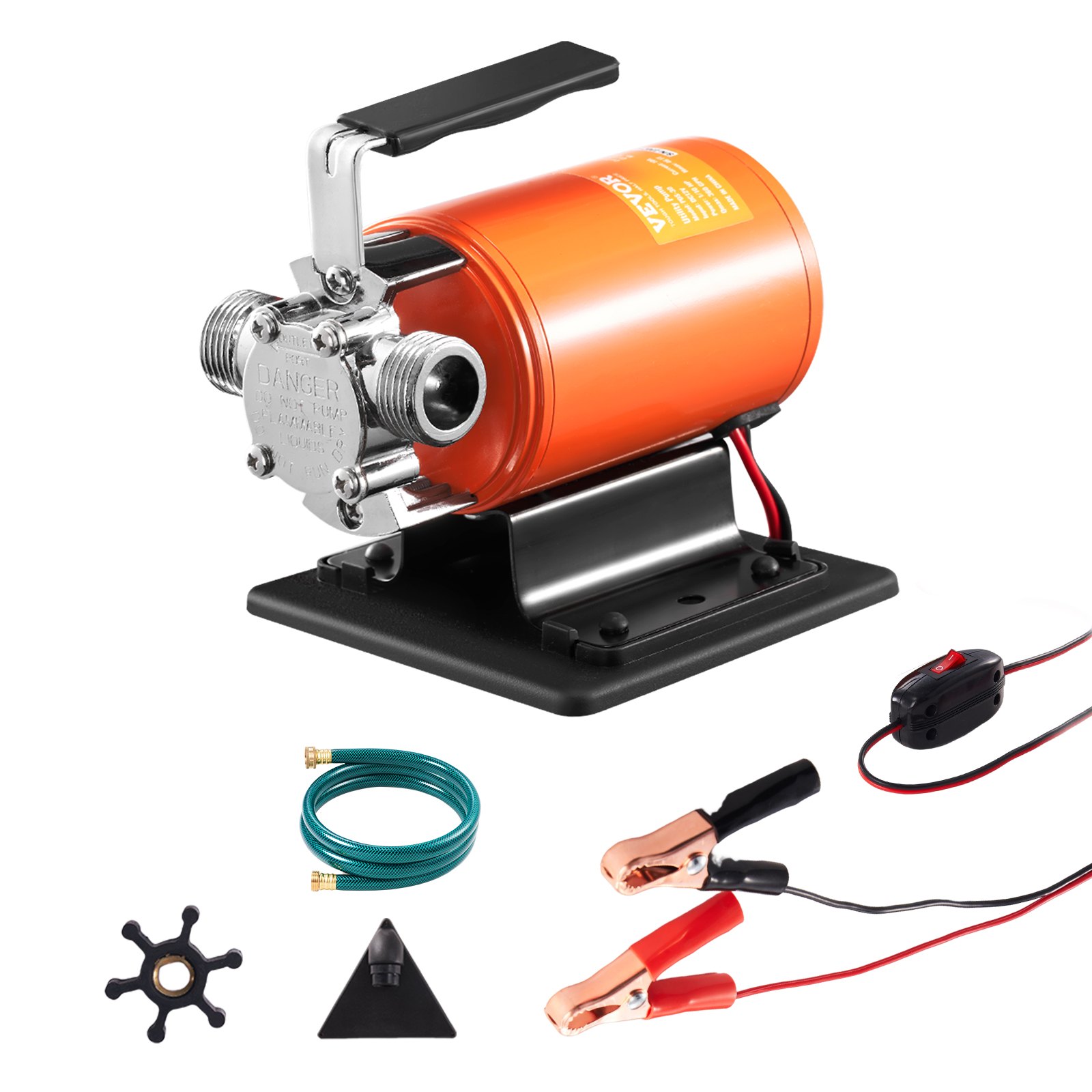 Pompa de Transferencia de Agua 12V DC 360 gph 1/10CV, Portátil y Eléctrica con Kit de 6 pies de Tubo de Succión, Impulsor, Cepillo de Succión para Jardín, Barril de Lluvia, Piscina, Estanque, Baño de Agua Caliente, Descarga de Acuario — imagen 1