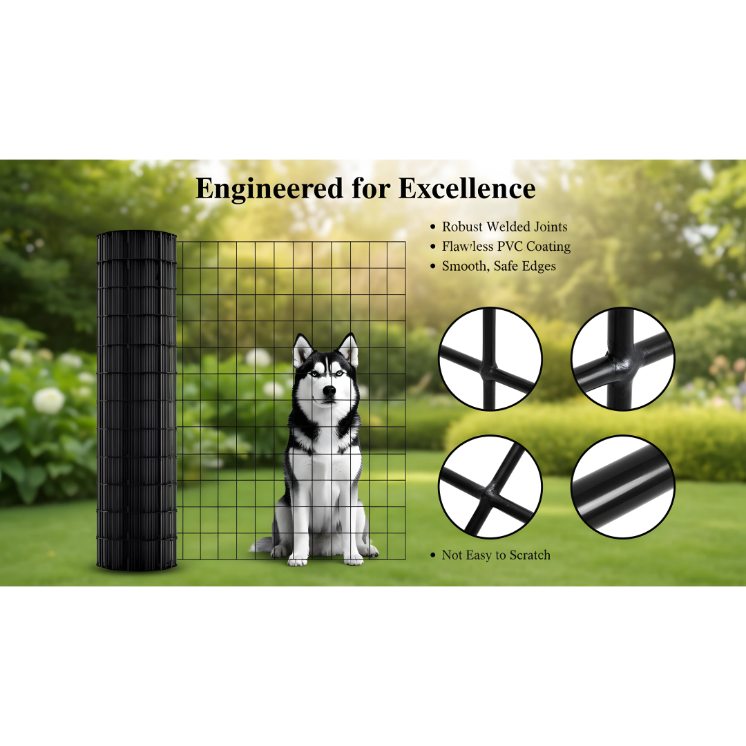 48 INCHx33 FT Black Vinyl-coated Metal Mesh, 16 Gauge 0.67 Inch Black PVC Metal Mesh, Black Welded Wire Mesh Support, Poultry Cage Protective Fence — imagen 7
