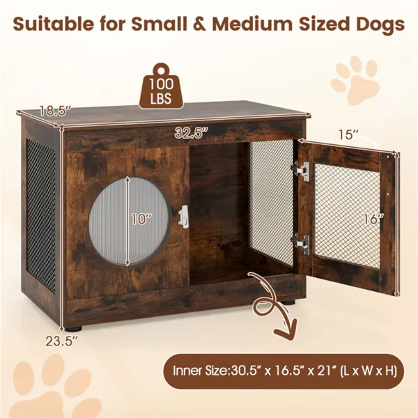 Jaula Mesa Auxiliar 2 en 1 para Perros - Marrón Rústico, Capacidad de 88lbs, Estilo Granja, 32.5"x18.5"x23.5" — imagen 5