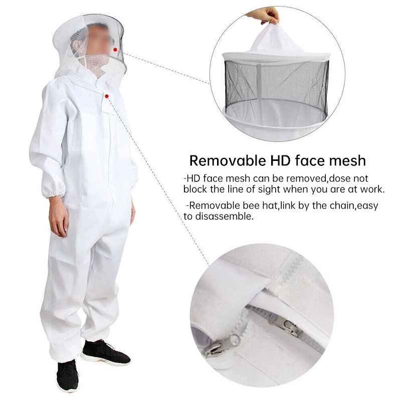 Bee Suit Professional Beekeeping, Anti-Bee Ventilated Full Body Suit with Veil Hat, Elastic Cuffs Beekeeper Protective Wear — image 8