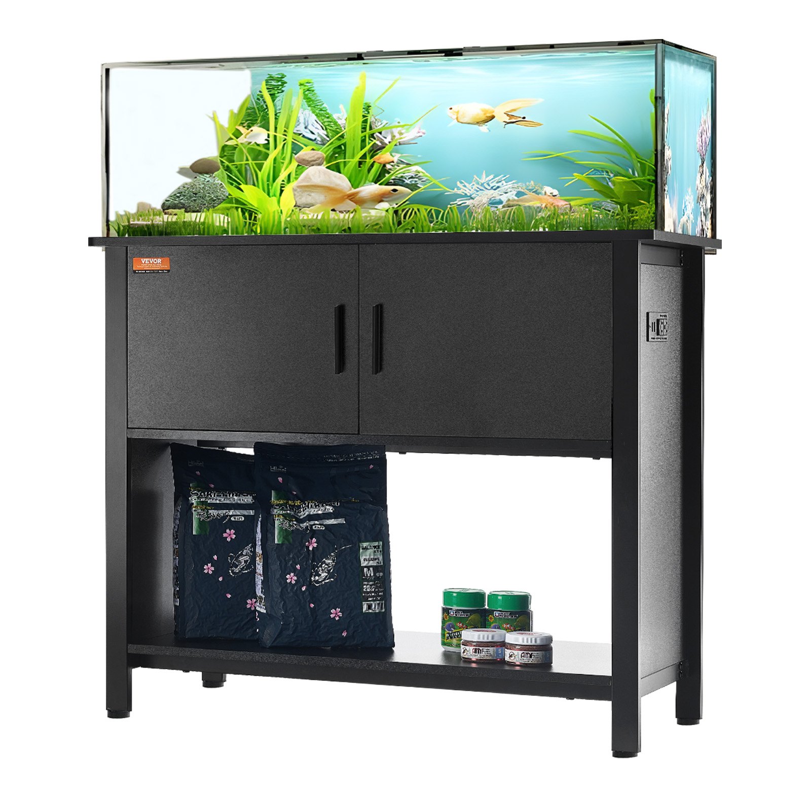 Aquarium Stand, 40 Gallon Fish Tank Stand, 36.6 X 18.9 X 31.5 In Steel And MDF Turtle Tank Stand, 335 Lbs Load Capacity, Reptile Tank Stand With Storage Cabinet And Embedded Power Panel, Black — imagen 1