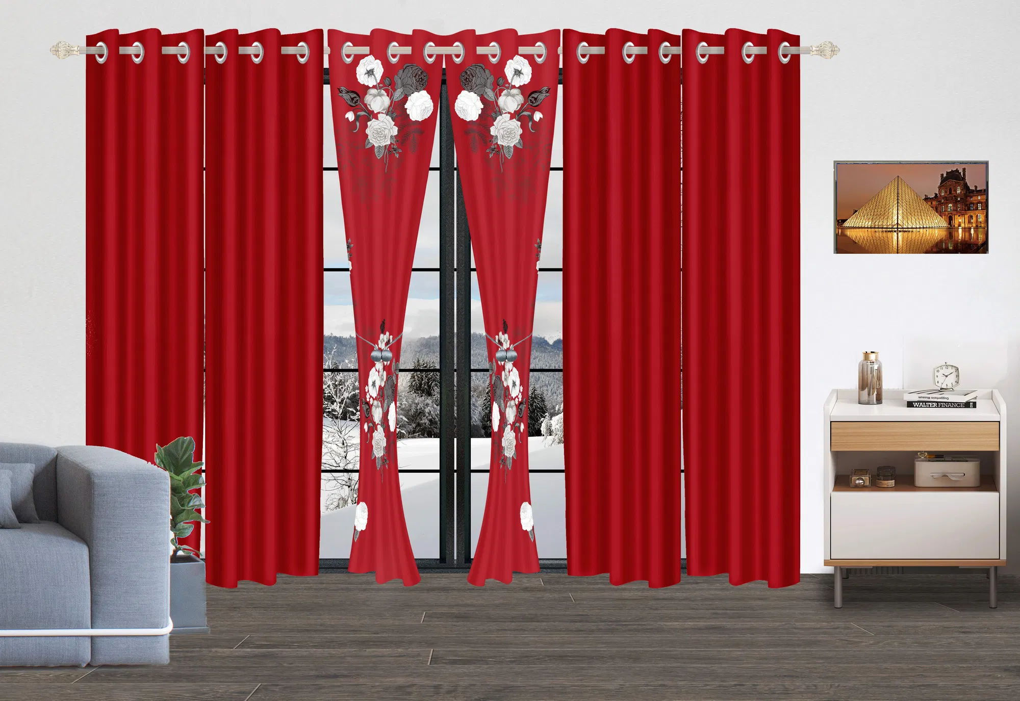 9-Piece Burgundy Red Floral Bedding & Curtain Combo Set, Vibrant Crimson Quilted Bedspread with 6 Light Filtering Window Panels & 2 Shams, Easy Care Microfiber Coverlet, Pet Friendly — image 17