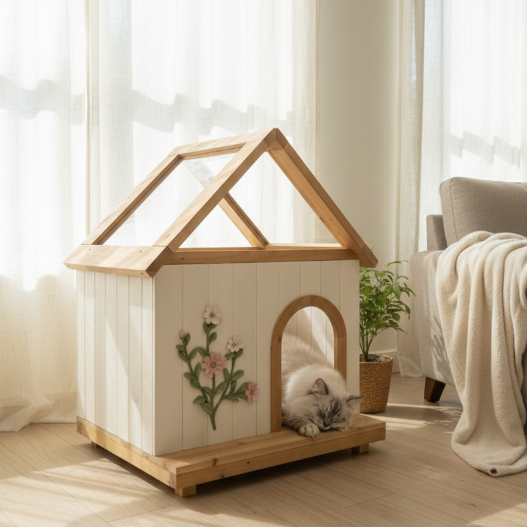 Casa de Gato Certificada por FSC con Techo Acrílico de Ceder para Interior y Exterior - Refugio de Madera para Gatos y Pequeños Perros (11-25 lbs) — imagen 5