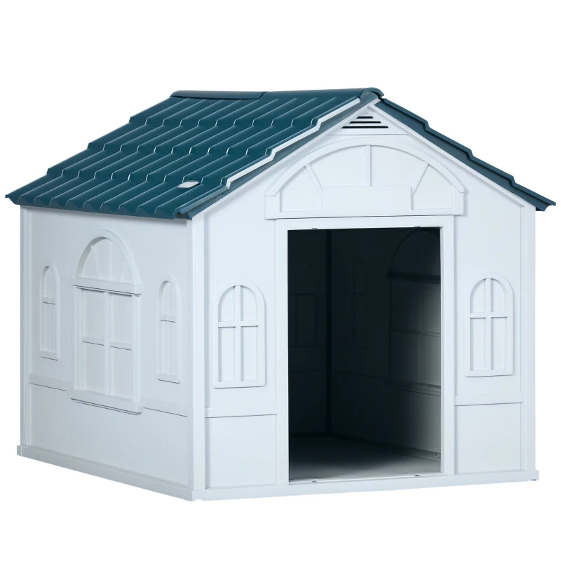 PawHut Plastic Dog House For Medium And Small Dogs, Water Resistant Puppy Shelter Indoor Outdoor With Door, Easy To Assemble, Blue — imagen 4