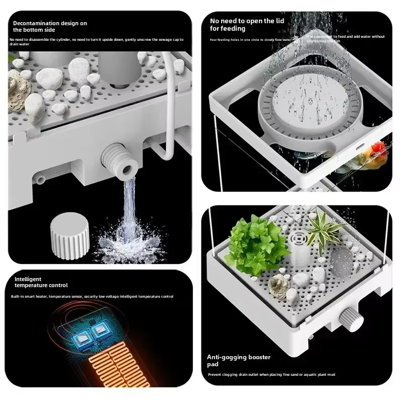 Acuario de Pez Betta Inteligente Mini para Escritorio con Calor Constante Termoestático Luz LED de Color Completo Eco Lámpara Noche — imagen 5