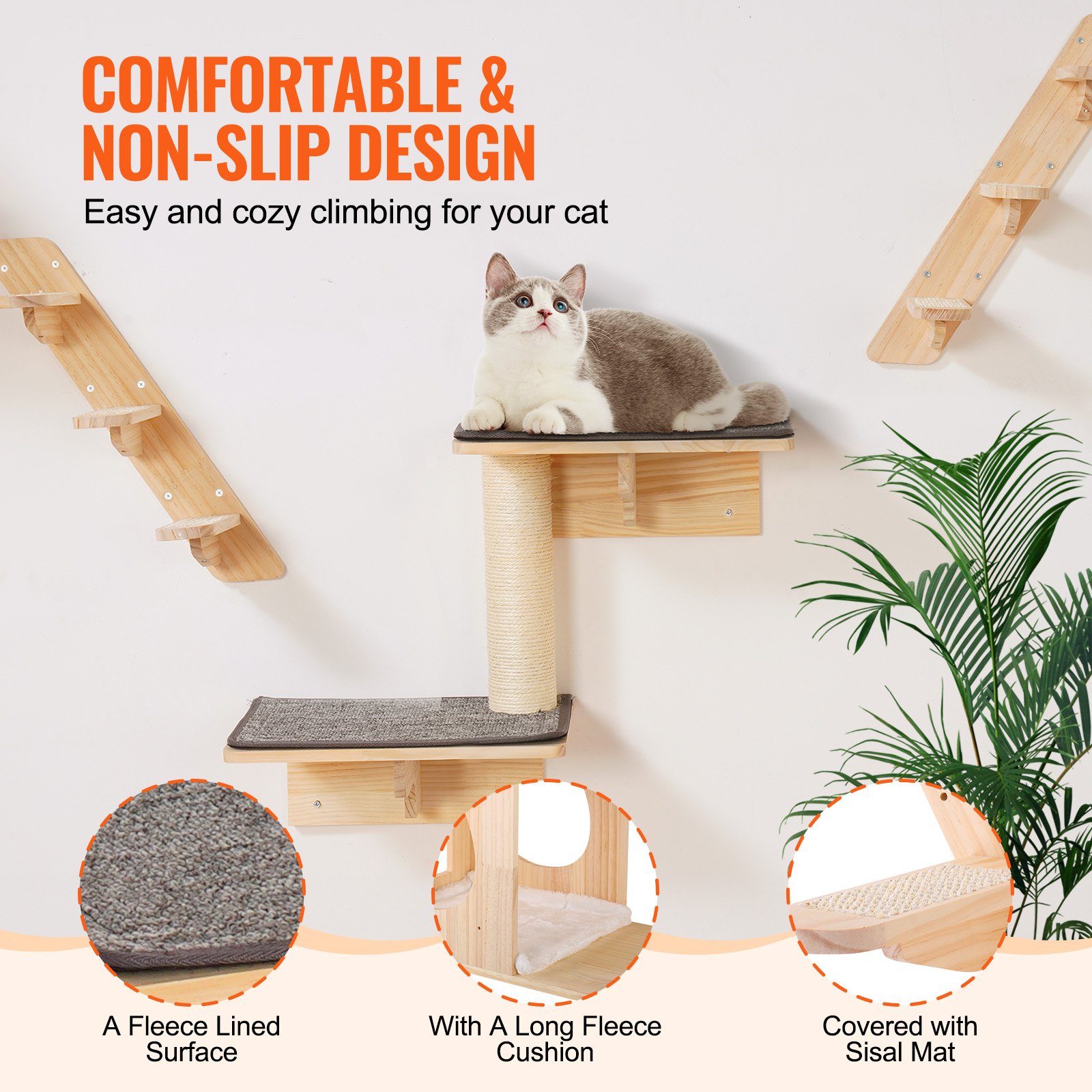 Wall Mounted Cat Shelves Tree With Jumping Boards Nests Hammock Set Of 7 — image 4