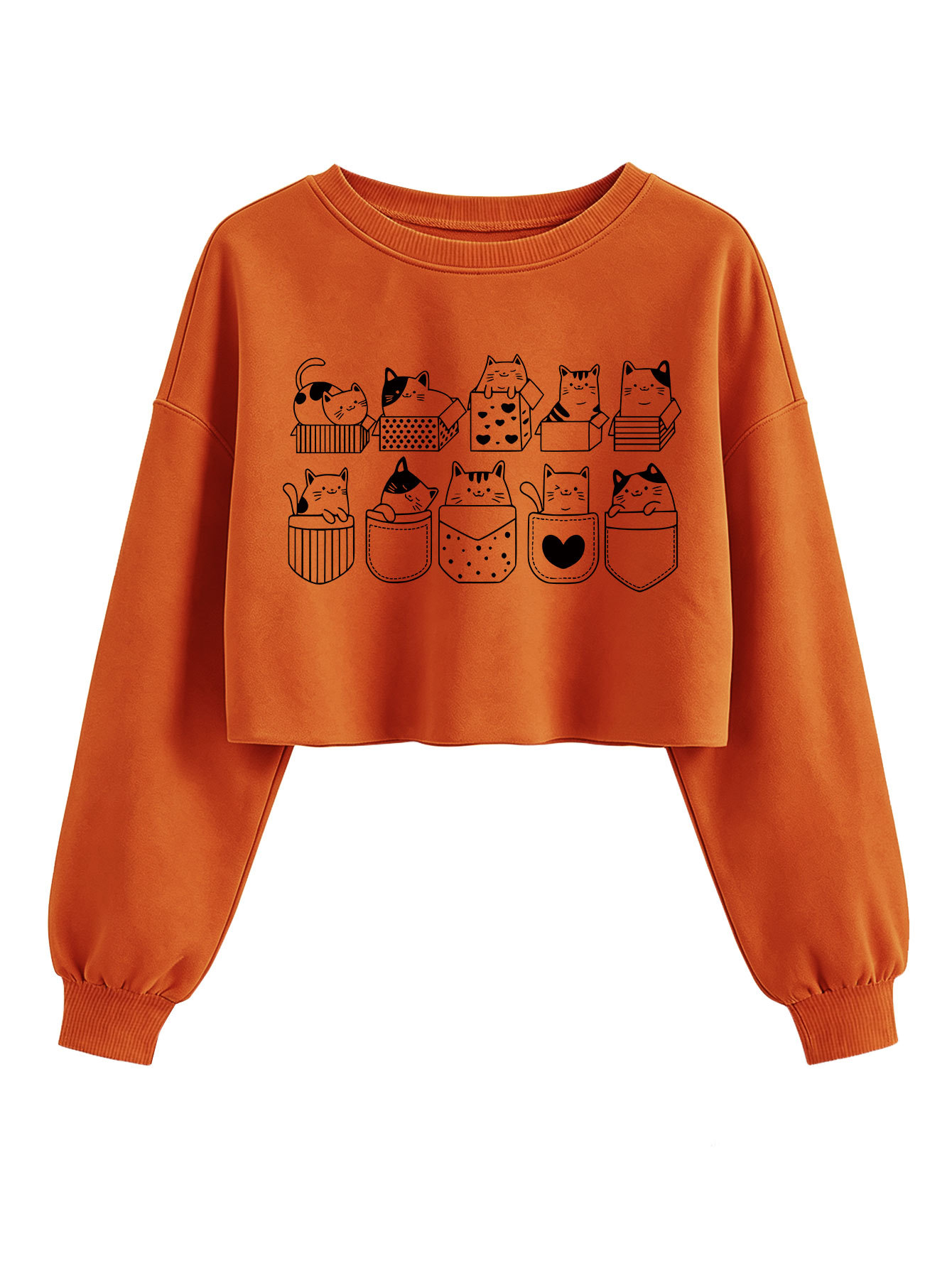 Paper box cat pattern long sleeved short top — image 7