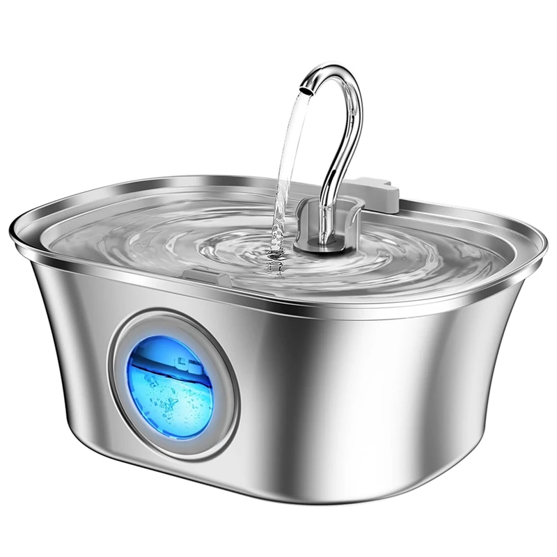 Cat Water Fountain With Water Level Window, Stainless Steel Automatic Pet Water Fountain, Dog Water Dispenser Durable USB — image 1