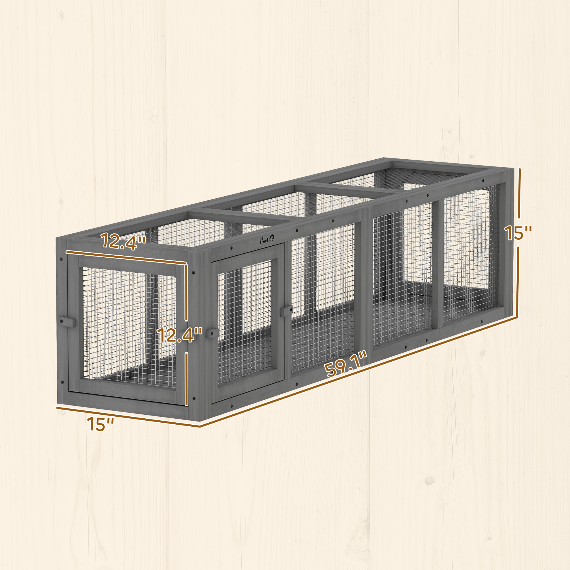 Outdoor Cat Tunnel, 59" Wooden Play Cat Enclosure, Extendable Pet Run with 3 Doors for Kitty, Puppy, Gray — image 6