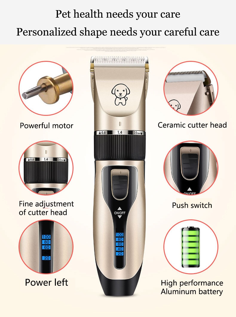 Pet Cat Dog clippers professional Dogs grooming clipper groomer kit USB Rechargeable Low-noise Pets Hair Trimmer Display battery — image 2