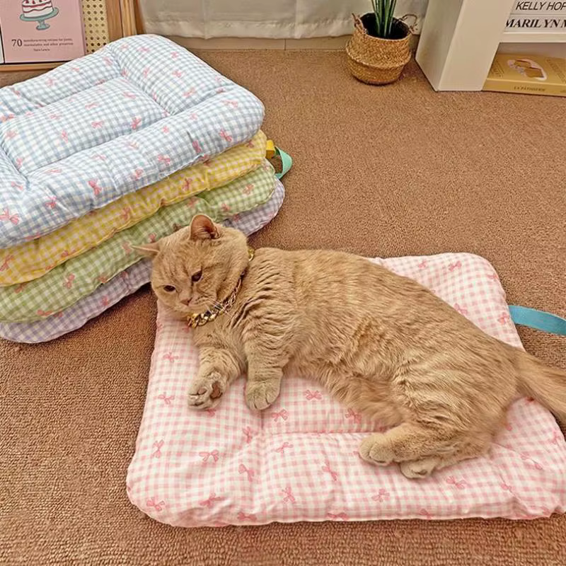 Cute Soft Checkered Bow Pet Bed; Universal Four Season Usage; Dog and Cat Cotton Mattress; Furniture and Accessories for Pets — image 4