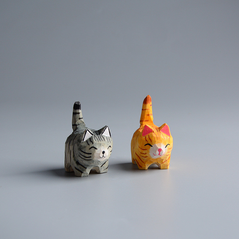 Creative Wooden Cat Trinkets Crafts Handmade Wood Carving — image 1