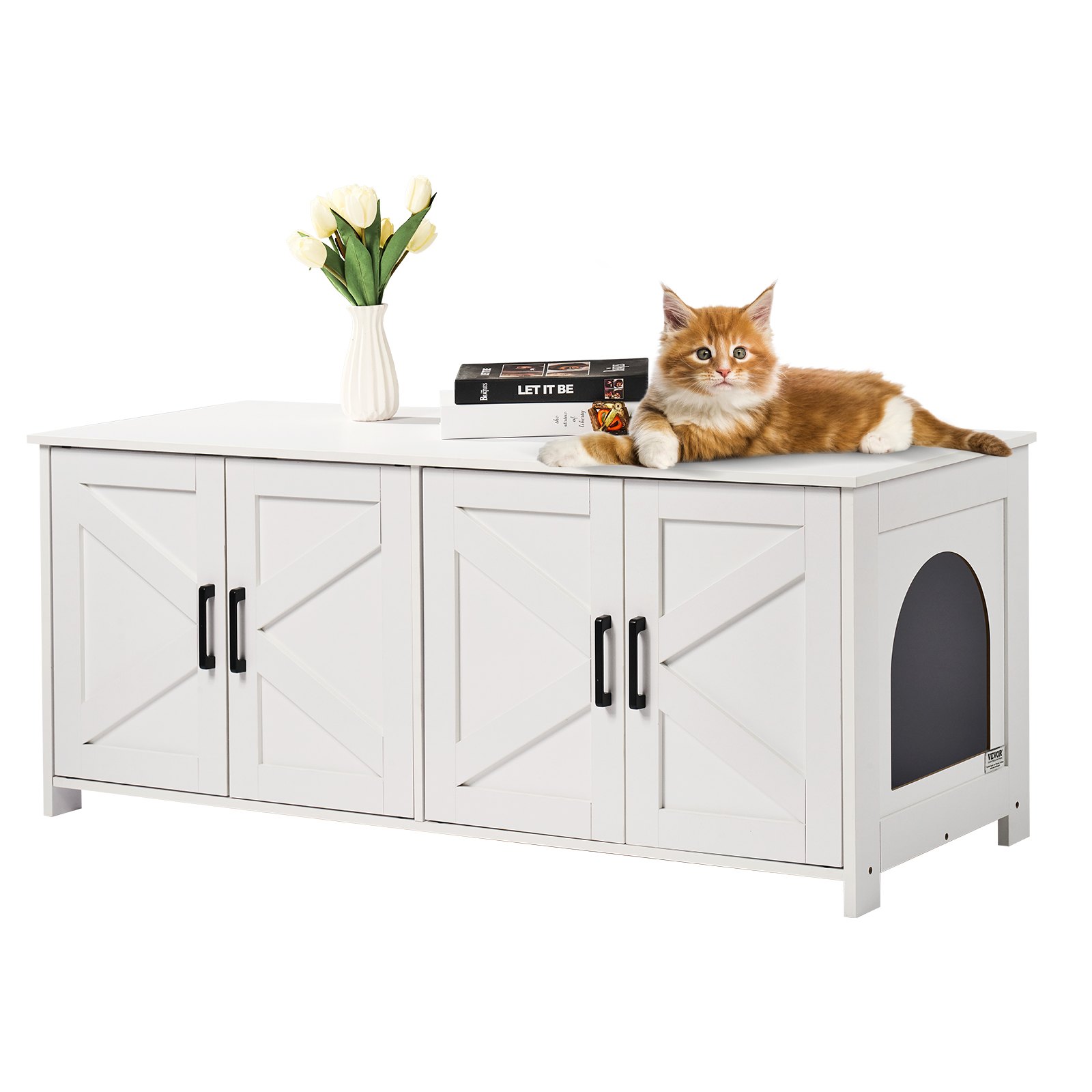 Caja de Arena para Gatos con Encierro en Madera - Diseño Estético Oculto 2 Habitaciones Blanco — imagen 1