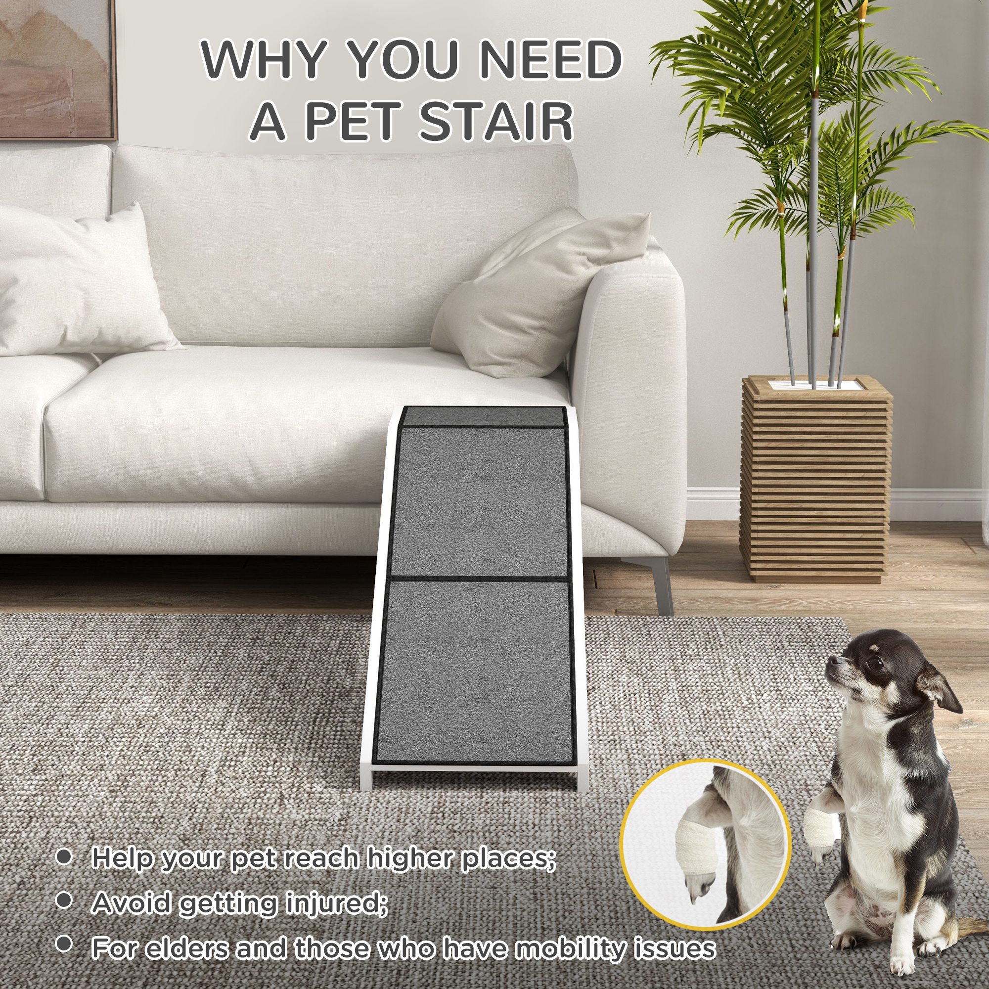 Rampa para Mascotas de 60" con Alfombrado Antideslizante, Blanco — imagen 2