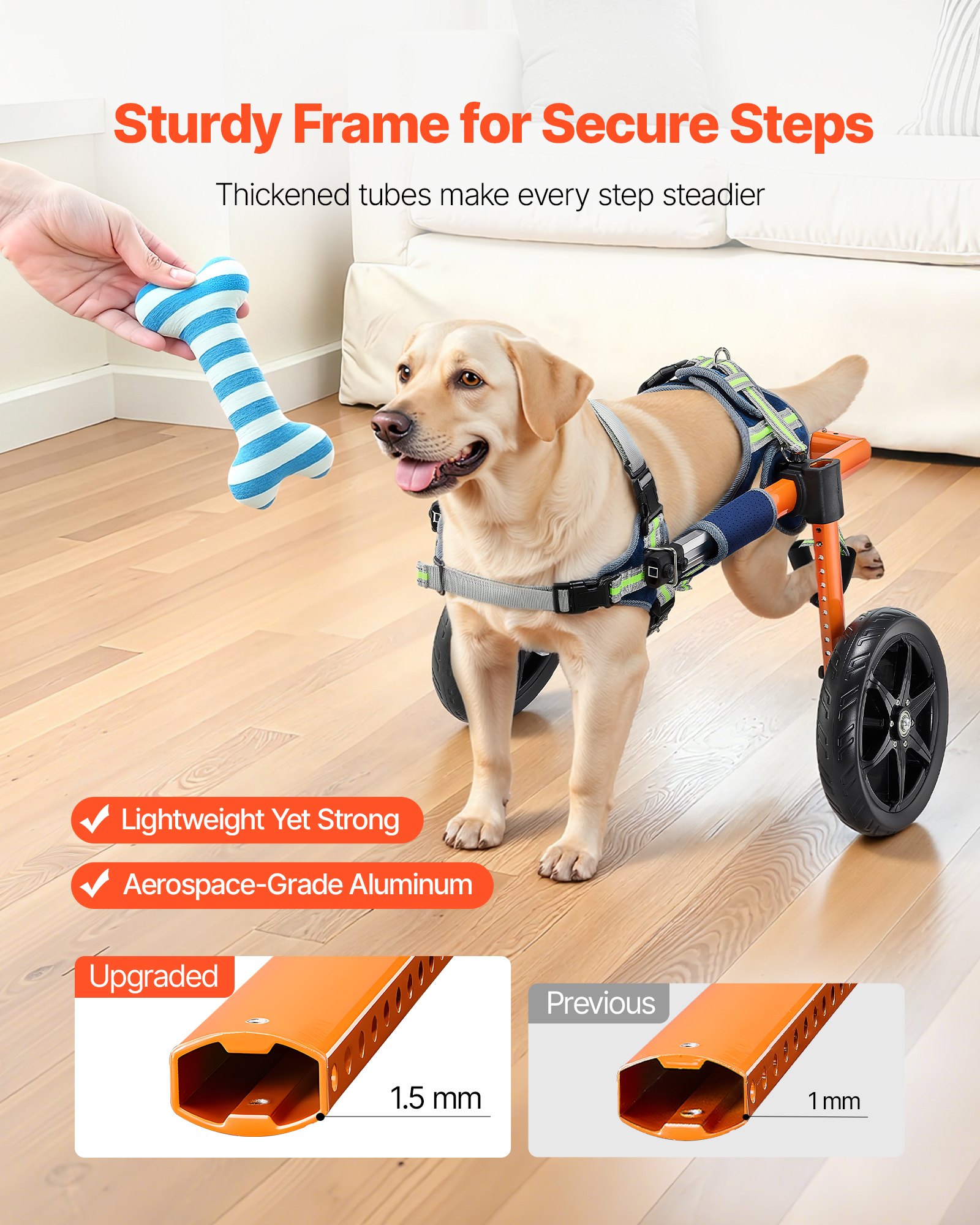 Silla de Ruedas para Perros con Patas Traseras, Ligera 2 Ruedas, Ajustable en Altura, Ancho y Largo, Silla para Perros con Ruedas de Amortiguación, Para Perros Heridos o Discapacitados de 15.9 a 21.8 kg, Tamaño Medio — imagen 3