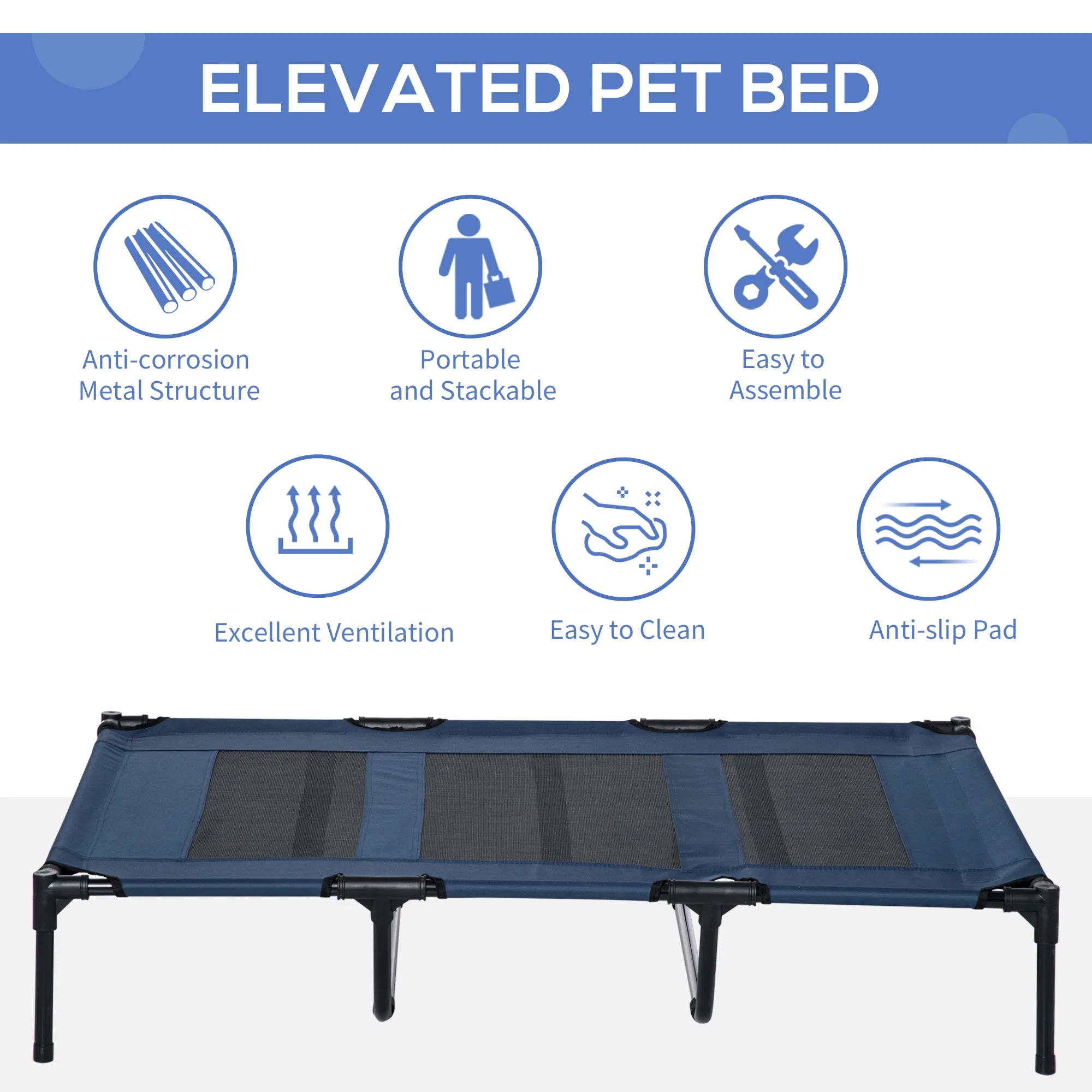 48" X 36" X 9" Elevated Pet Bed with Carrying Bag, Dark Blue — image 4