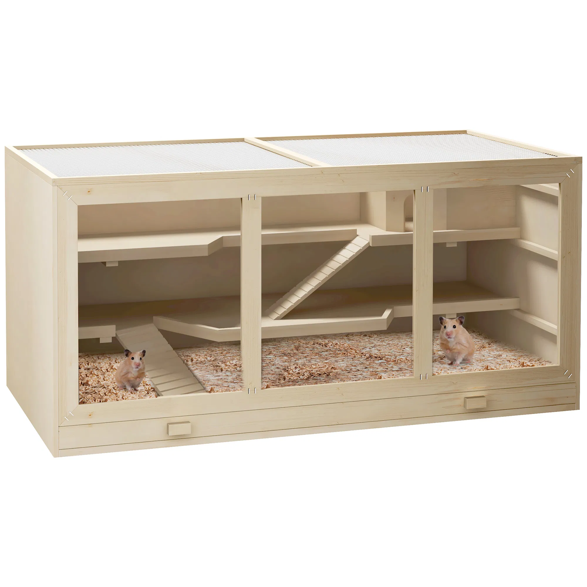 Wooden Hamster Cage Rat Cage with Slide, Tray, Natural Wood — image 1