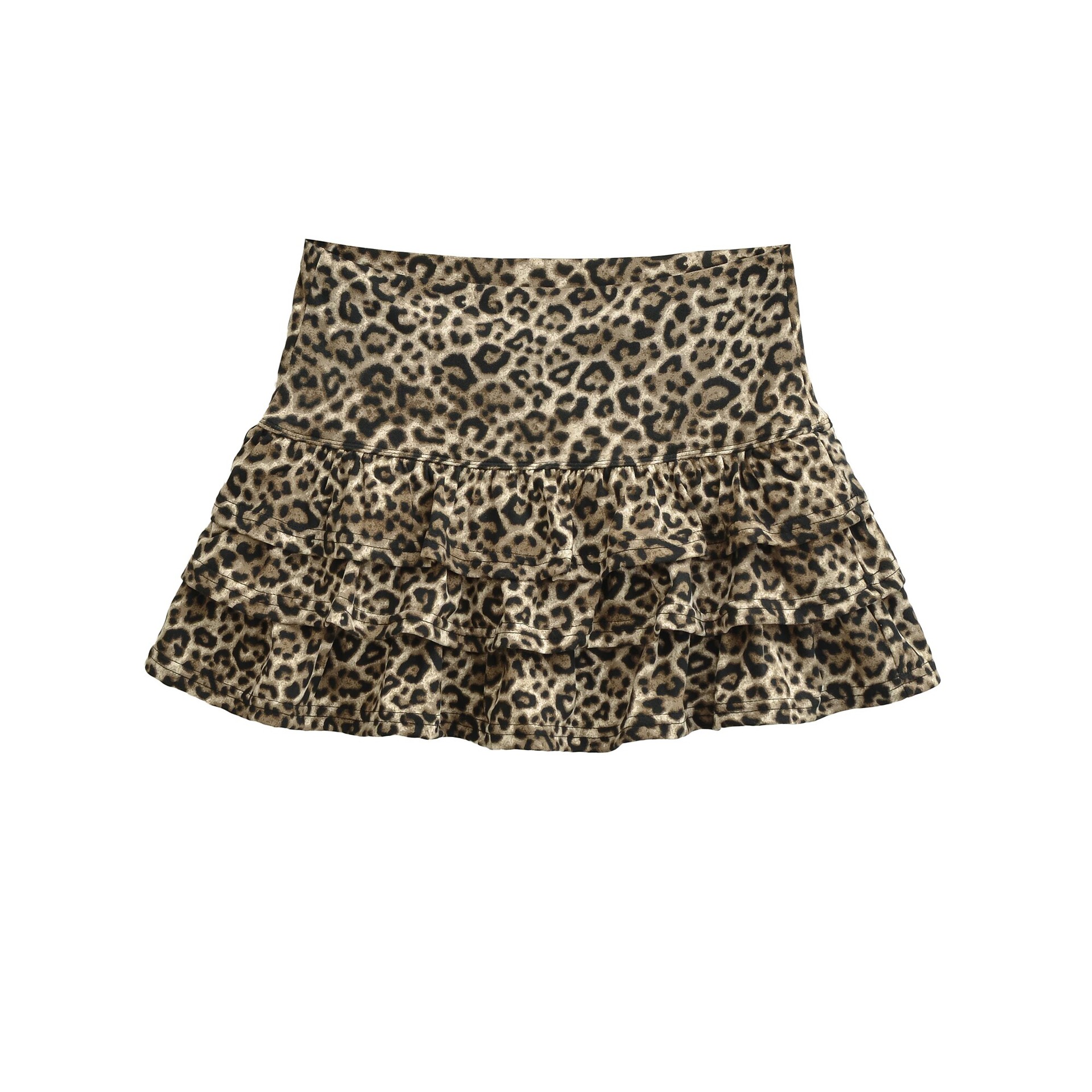 Leopard Print Mini Skirt with Ruffled Tiered Cake Design, A-Line High-Waisted Women's Skirt — image 7