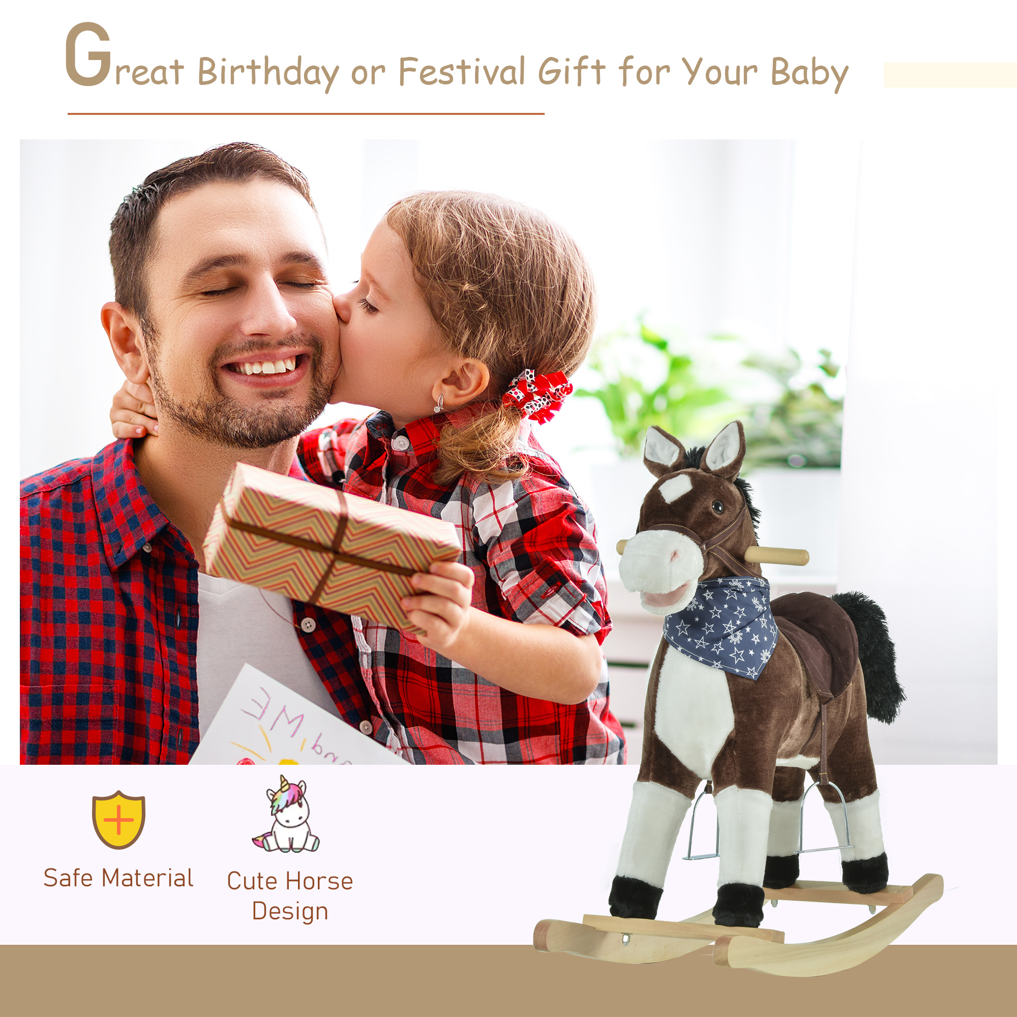 Caballo de Plush del Vaquero que Se Mueve, Montaje en Madera con Sonidos Realistas, Diversión Salvaje Oeste, Marrón, para Niños de 3 a 6 Años — imagen 8